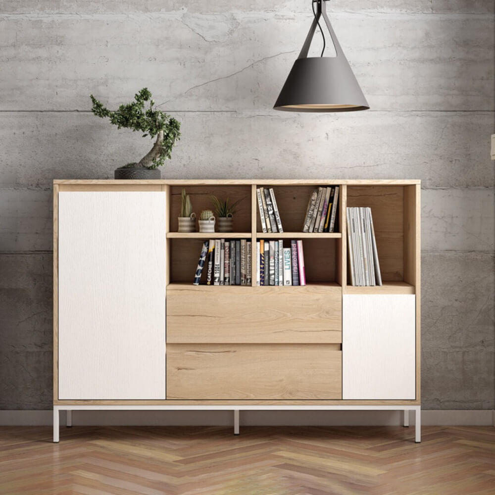 Aparador Multiusos Rocha color Duna/Blanco 2 puertas 2 cajones TU MESITA