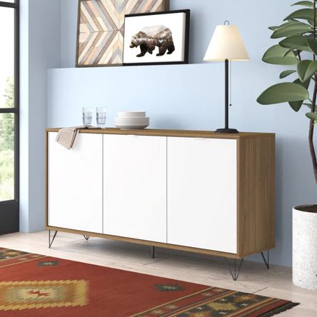 Aparador Multiusos Rodas color Roble/Blanco 3 puertas TU MESITA Aparador Multiusos Rodas color Roble/Blanco 3 puertas TU MESITA