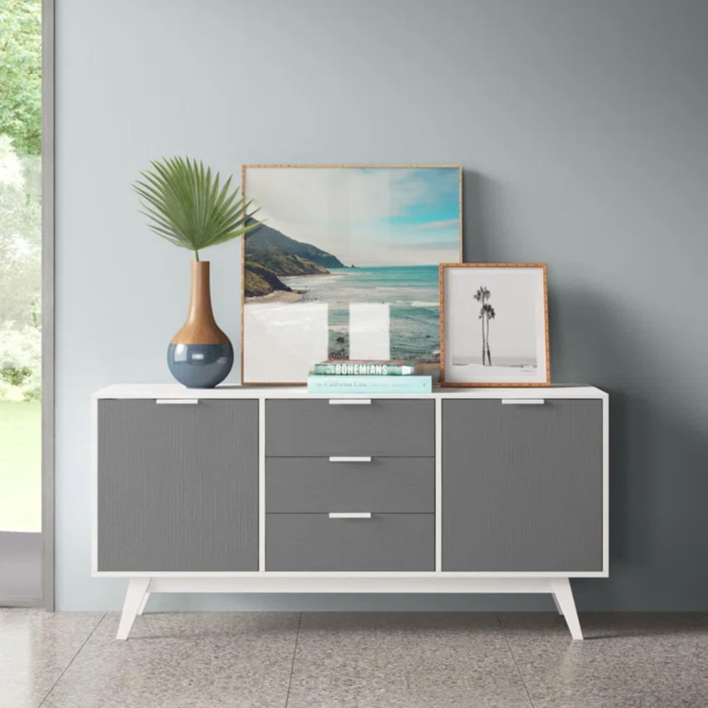 Aparador Contemporáneo Yerson color Blanco/Gris 2 puertas 3 cajones TU MESITA