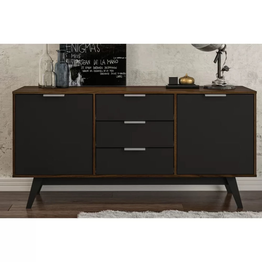 Aparador Contemporáneo Yerson color Marrón/Negro 2 puertas 3 cajones TU MESITA