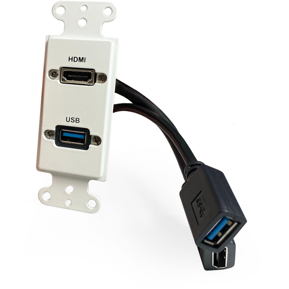 Placa de Pared Pasante HDMI y USB 3.0 Tipo-A de Un Solo Gang con Cables Pigtail (Blanca) - Puertos H 1620094-REG Placa de Pared Pasante HDMI y USB 3.0 Tipo-A de Un Solo Gang con Cables Pigtail (Blanca) - Puertos H 1620094-REG