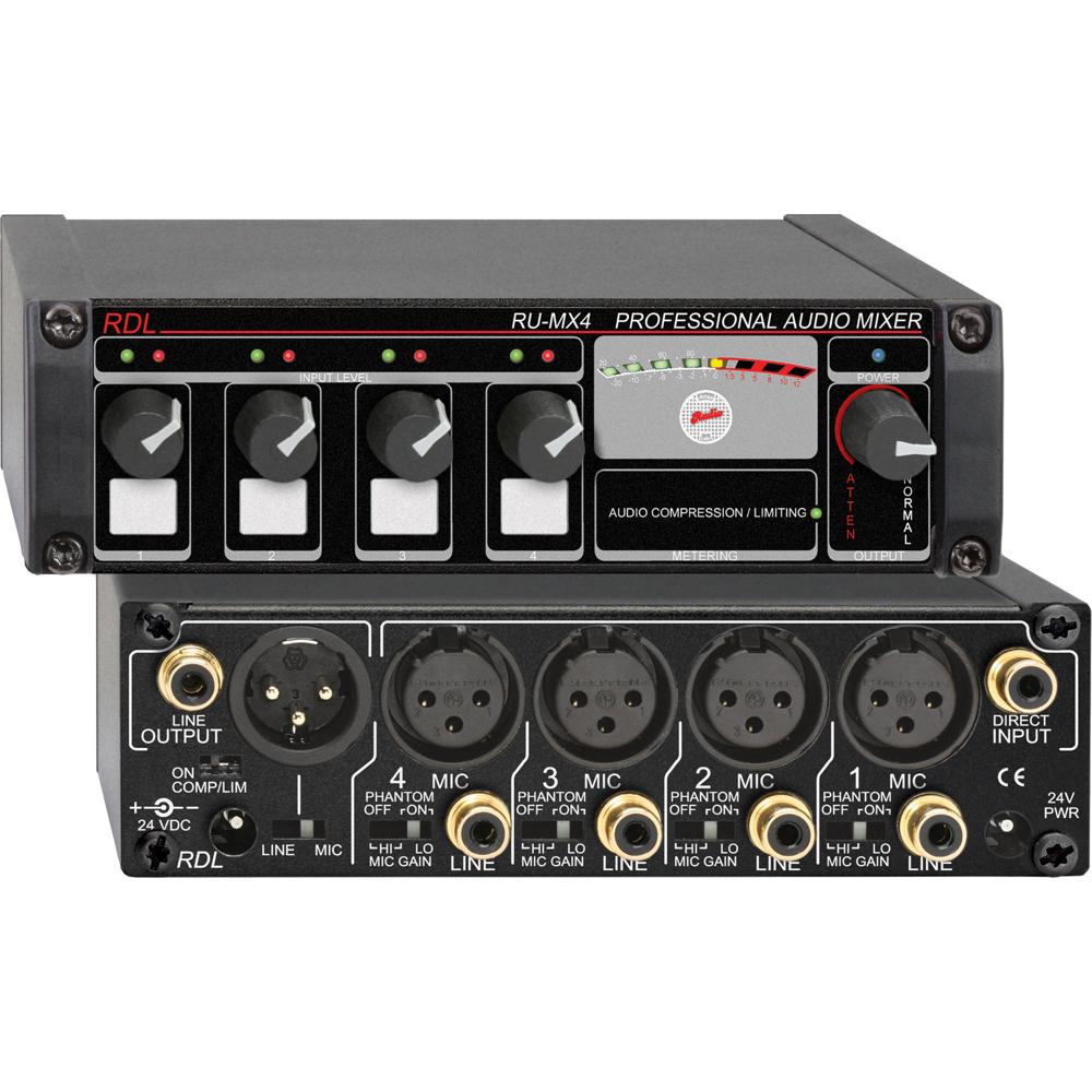 RDL RU-MX4 Mezclador de Micrófono/Línea de 4 Canales con 4 Entradas XLR Balanceadas y 5 Entradas RCA 325806-REG RDL RU-MX4 Mezclador de Micrófono/Línea de 4 Canales con 4 Entradas XLR Balanceadas y 5 Entradas RCA 325806-REG