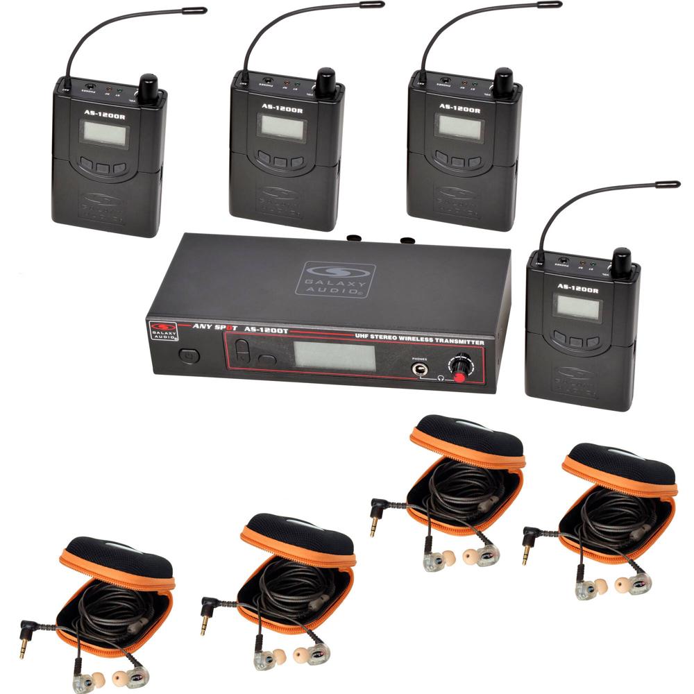 Galaxy Audio AS-1200 Band Pack Wireless In-Ear Monitor System with 4 Receivers & EB10 Earbuds (N: 51 1685590-REG Galaxy Audio AS-1200 Band Pack Wireless In-Ear Monitor System with 4 Receivers & EB10 Earbuds (N: 51 1685590-REG