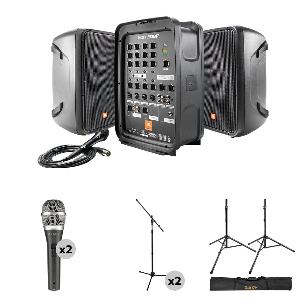 JBL EON208P Sistema PA Estéreo con Kit de Duales Micrófonos y Mezclador de 8 Canales 1379294-REG JBL EON208P Sistema PA Estéreo con Kit de Duales Micrófonos y Mezclador de 8 Canales 1379294-REG