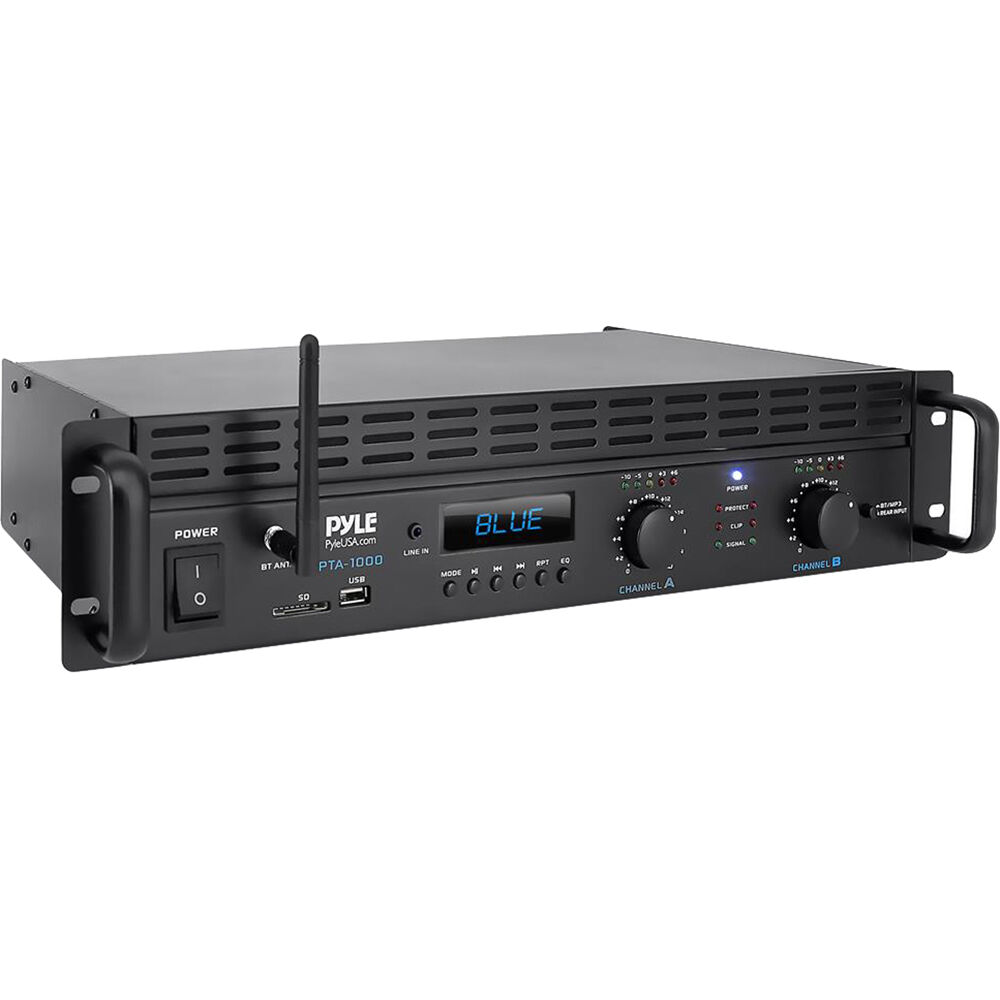 Amplificador de Potencia Estéreo Profesional Pyle Pro PTA1000BT con Bluetooth (500W/Canal @ 8 Ohmios 1698011-REG Amplificador de Potencia Estéreo Profesional Pyle Pro PTA1000BT con Bluetooth (500W/Canal @ 8 Ohmios 1698011-REG