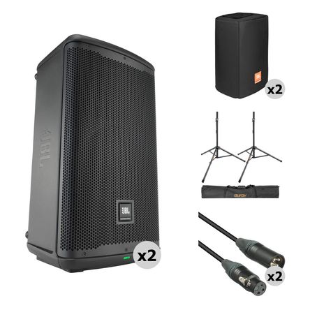 Kit de Altavoces Activos JBL Dual EON710 con Soportes, Fundas, Bolsa y Cables - Dos Altavoces de 10