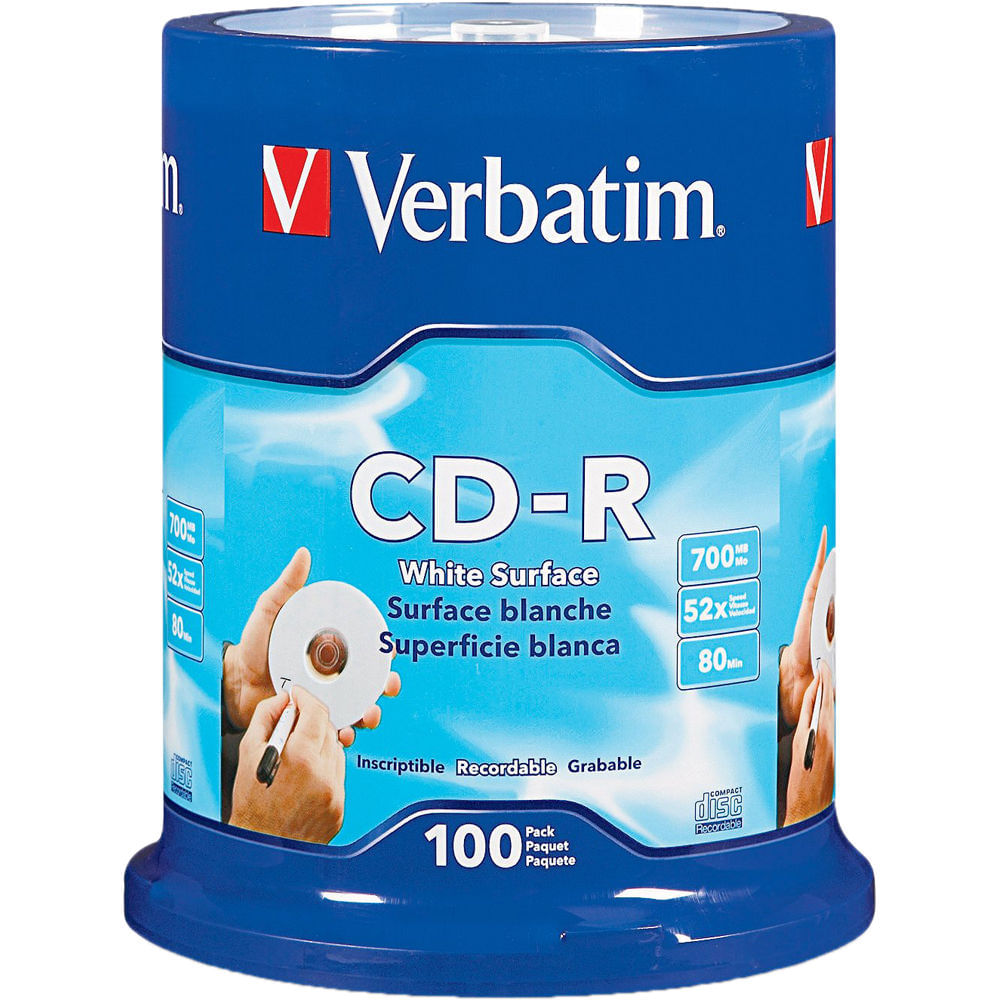 Verbatim CD-R 700MB 52x Grabable Superficie Blanca (Paquete de 100) 331046-REG Verbatim CD-R 700MB 52x Grabable Superficie Blanca (Paquete de 100) 331046-REG