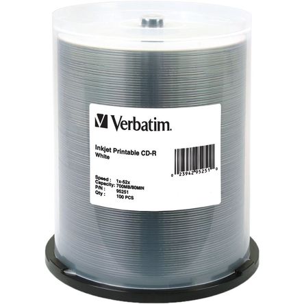 Verbatim CD-R 700MB 52x Grabable Una Vez Disco Compacto Imprimible en Inyección de Tinta (Paquete de 423544-REG