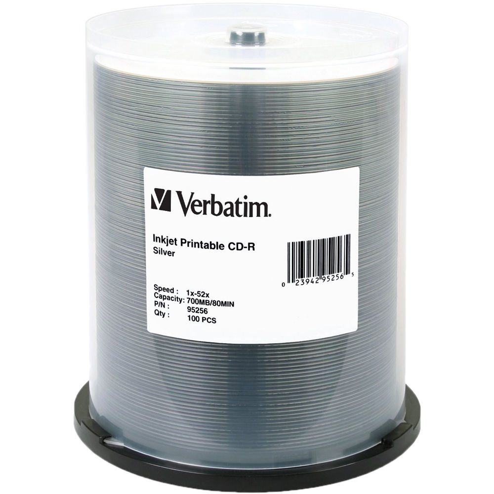 Verbatim CD-R 700MB 52x Grabable Una Vez Disco Compacto Imprimible Inkjet Plateado (Paquete de 100) 423787-REG Verbatim CD-R 700MB 52x Grabable Una Vez Disco Compacto Imprimible Inkjet Plateado (Paquete de 100) 423787-REG