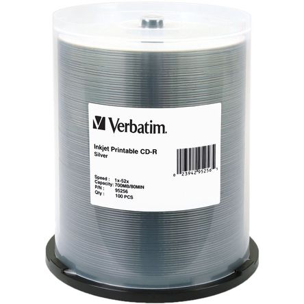 Verbatim CD-R 700MB 52x Grabable Una Vez Disco Compacto Imprimible Inkjet Plateado (Paquete de 100) 423787-REG