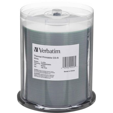 Verbatim CD-R 700MB, 80 Minutos, 52x Disco Compacto Grabable Blanco Térmico (Paquete de 100) 495355-REG
