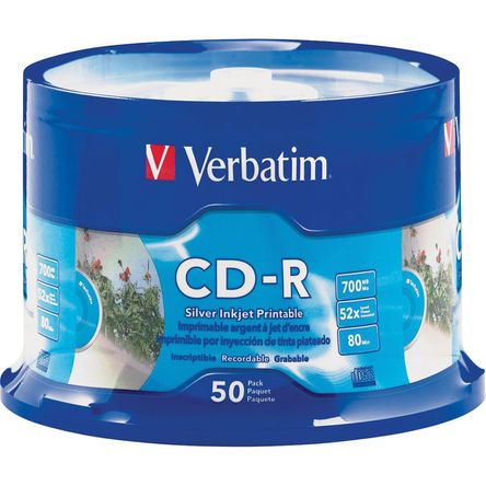 Verbatim CD-R 700MB 52x Superficie Plateada para Impresión por Inyección de Tinta - Paquete de 50 Di 750541-REG