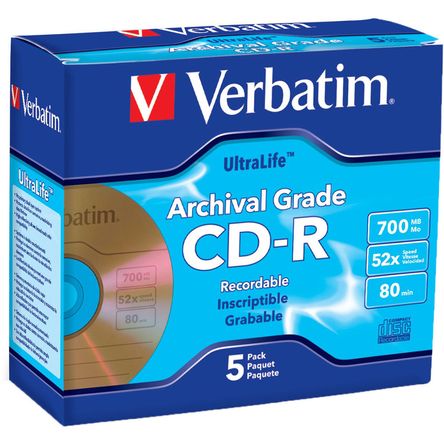 Verbatim CD-R 700MB, 52x, 80 Minutos UltraLife Gold Archival Grade, Disco Grabable de Una Sola Escri 522751-REG Verbatim CD-R 700MB, 52x, 80 Minutos UltraLife Gold Archival Grade, Disco Grabable de Una Sola Escri 522751-REG