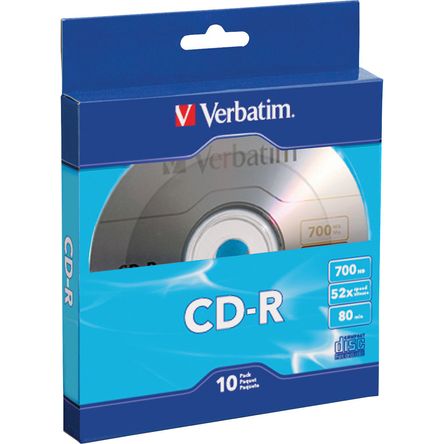 Verbatim CD-R 700MB/80 Minutos Disco (Paquete de 10) - Compatible con Unidades CD hasta 52X de Veloc 1057888-REG