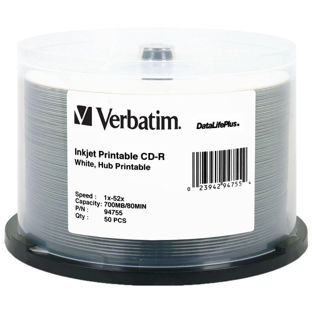 Verbatim CD-R 700MB 52x DataLifePlus Blanco Inkjet Imprimible, Disco Grabable Hub Imprimible (Paquet 356221-REG Verbatim CD-R 700MB 52x DataLifePlus Blanco Inkjet Imprimible, Disco Grabable Hub Imprimible (Paquet 356221-REG