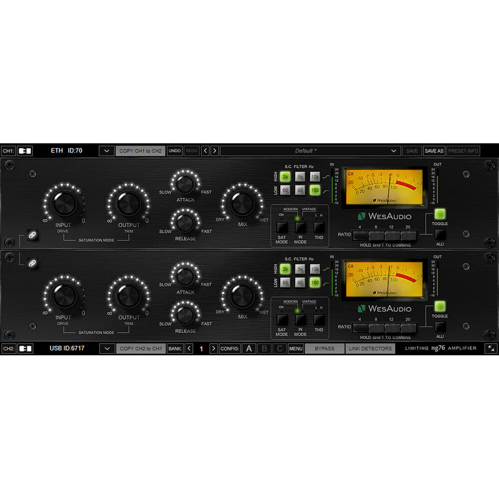 WesAudio ng76 Par de Compresores Analógicos Estilo 1176 con Memoria Digital Completa (Par Estéreo) - 1761480-REG WesAudio ng76 Par de Compresores Analógicos Estilo 1176 con Memoria Digital Completa (Par Estéreo) - 1761480-REG