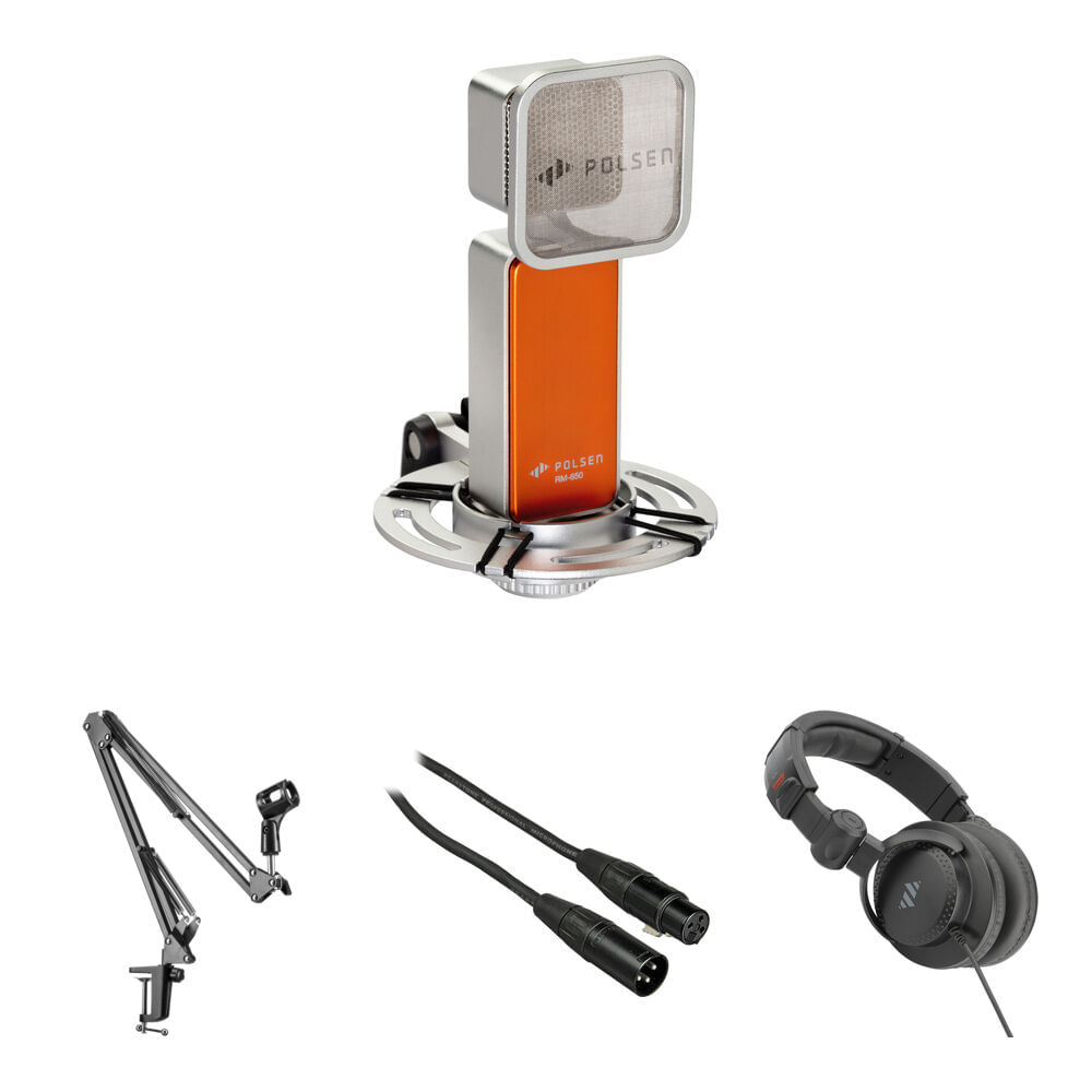 Kit de Micrófono de Condensador Polsen RM-650 con Brazo de Suspensión, Auriculares Cerrados y Cable 1566226-REG Kit de Micrófono de Condensador Polsen RM-650 con Brazo de Suspensión, Auriculares Cerrados y Cable 1566226-REG