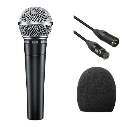 Kit de Micrófono Dinámico Shure SM58 (Cable Negro y Paravientos) - Ideal para Voz y Discurso, Patrón 488679-REG