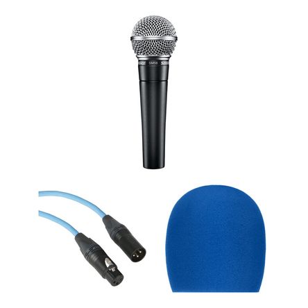 Kit de Micrófono Dinámico Shure SM58 con Cable Azul y Paravientos - Ideal para Voz y Discurso, Patró 488680-REG