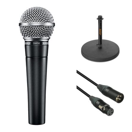 Kit de Micrófono Dinámico Shure SM58 para Voz en Off - Incluye Cable XLR, Soporte de Escritorio y Pa 342247-REG