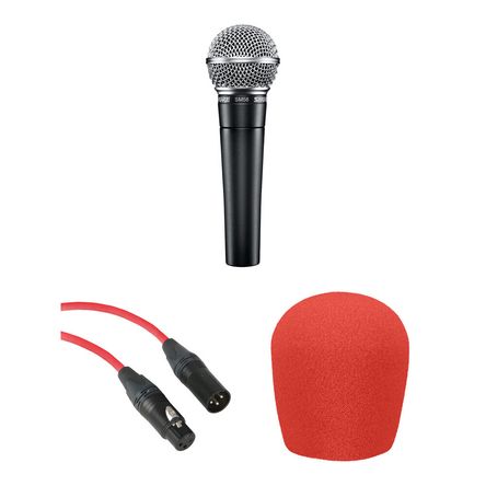 Kit de Micrófono Dinámico Shure SM58 con Cable Rojo y Paravientos - Ideal para Voz y Discurso, Patró 488688-REG