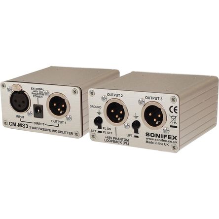 Sonifex CM-MS3 Divisor Pasivo de Micrófono de 3 Vías - Divide Señal Única a 3 Destinos, Conexión Par 1738140-REG Sonifex CM-MS3 Divisor Pasivo de Micrófono de 3 Vías - Divide Señal Única a 3 Destinos, Conexión Par 1738140-REG