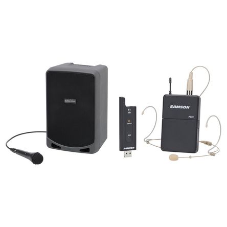 Sistema PA Compacto Samson XP106 Bluetooth y Kit de Auriculares Inalámbricos para Presentaciones y A 1728389-REG