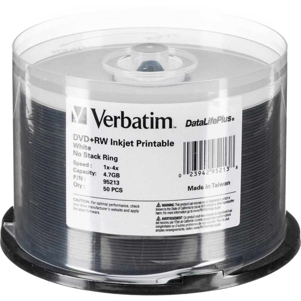 Discos Verbatim DVD+RW Regrabables 4.7GB 4x (50 Pk, Blanco, Impresionables por Inyección de Tinta, C 419077-REG Discos Verbatim DVD+RW Regrabables 4.7GB 4x (50 Pk, Blanco, Impresionables por Inyección de Tinta, C 419077-REG