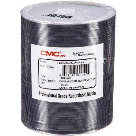 CMC Pro DVD-R 4.7GB 16x Valor Discos Imprimibles para Inyección de Tinta (Paquete de 100) 1257811-REG