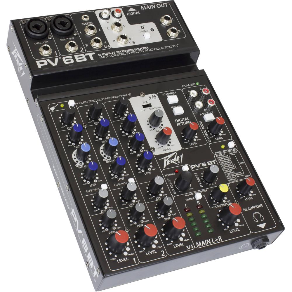 Consola de Mezcla Peavey PV 6 BT con Bluetooth - 2 Preamplificadores de Micrófono, Alimentación Phan 1148103-REG Consola de Mezcla Peavey PV 6 BT con Bluetooth - 2 Preamplificadores de Micrófono, Alimentación Phan 1148103-REG