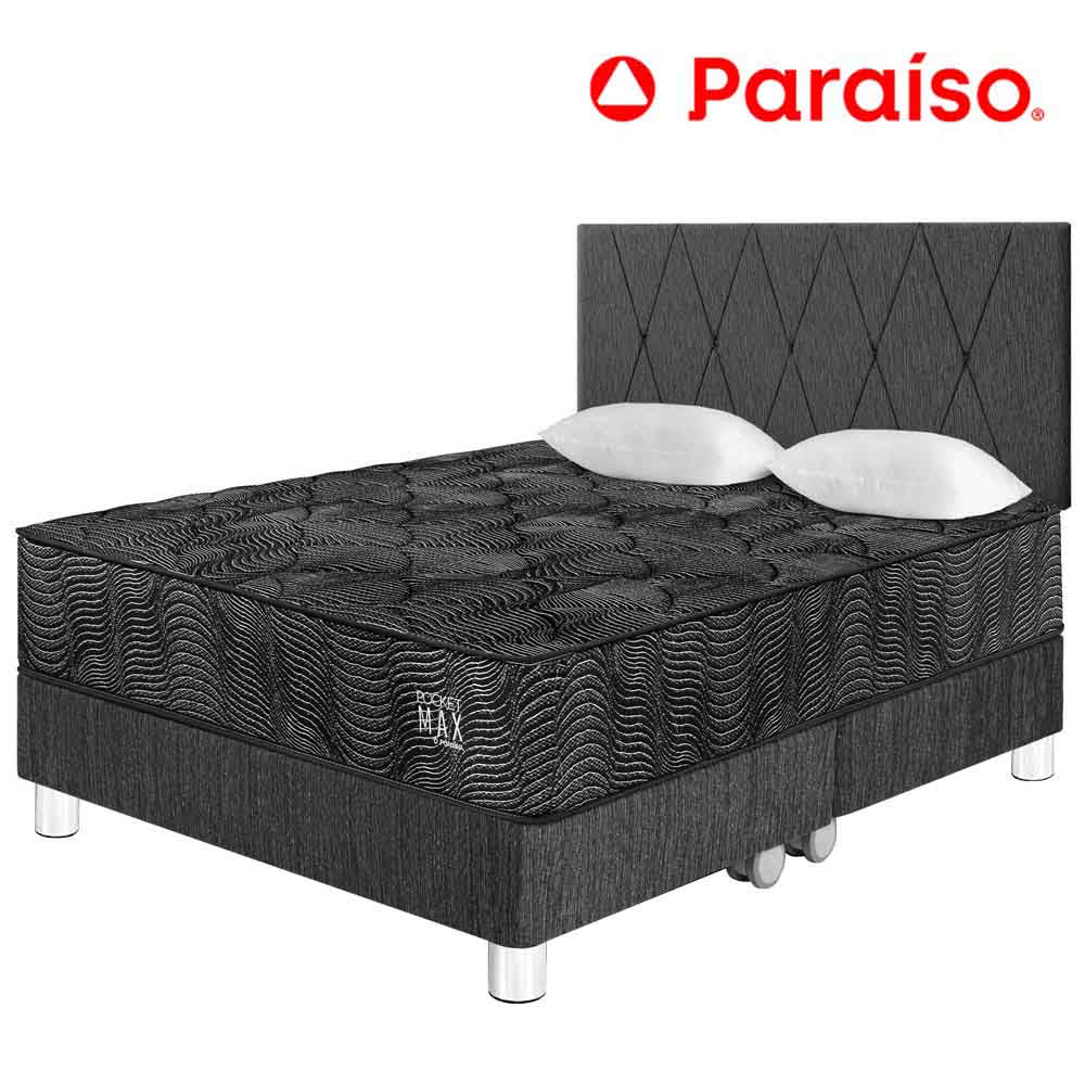 Dormitorio PARAISO Pocket Max Black King + 2 Almohadas + Protector