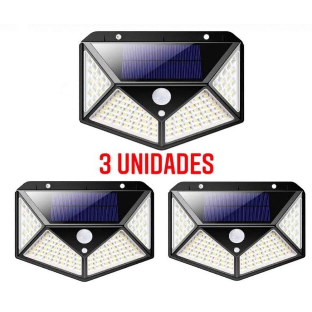 3LED Solar de 100 Leds Reflector Foco Lampara Jardin Entrada Cochera