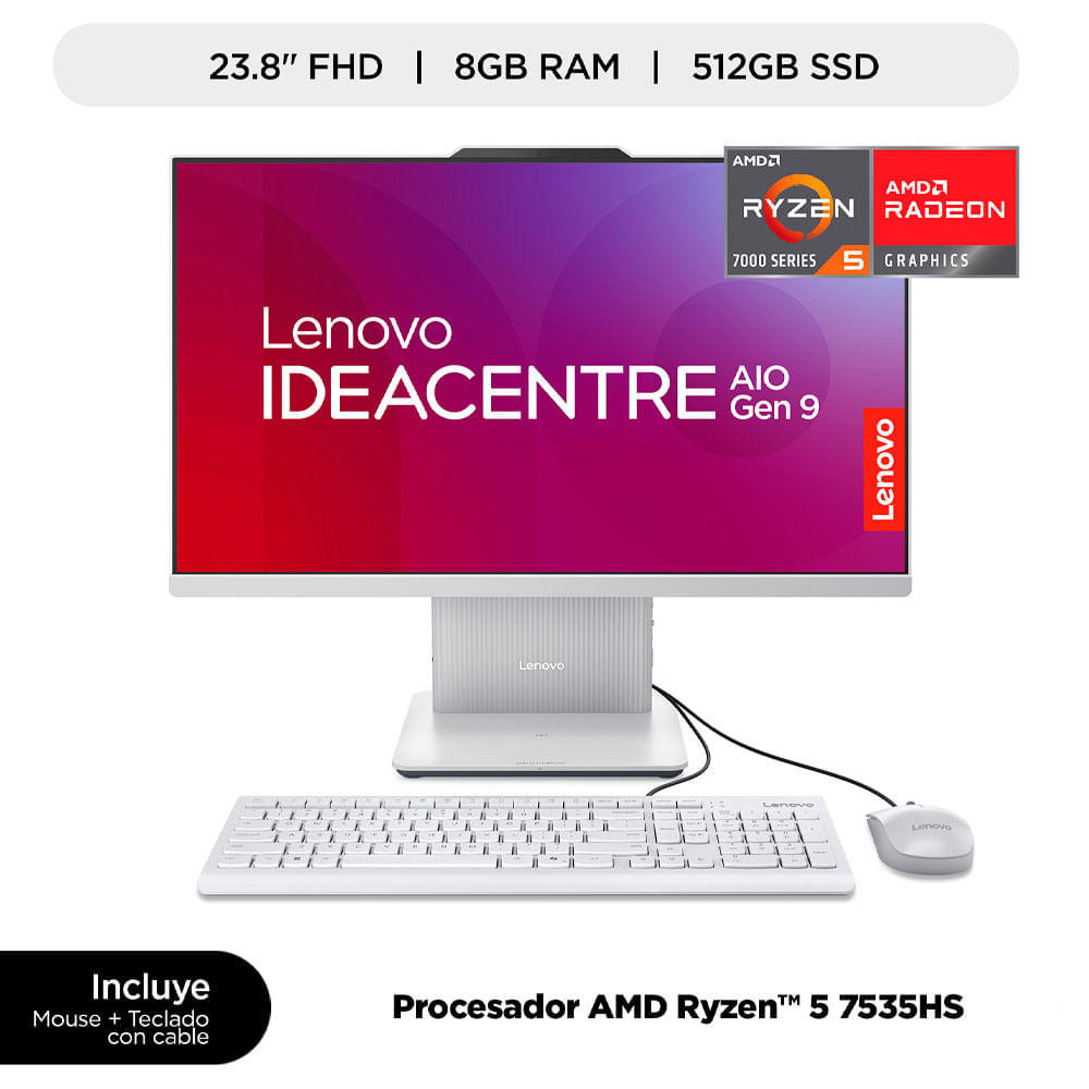 All In One LENOVO Ideacentre AIO 24ARR9 23.8'' AMD Ryzen 5 7535HS 8GB 512GB SSD Cloud Grey