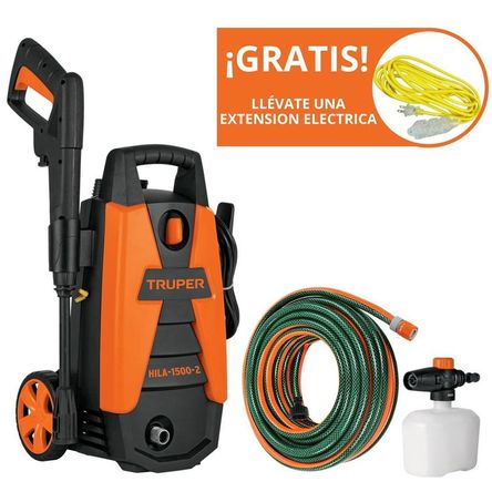 Hidrolavadora portátil Truper 1500 PSI + manguera reforzada 10m NEGRO naranja