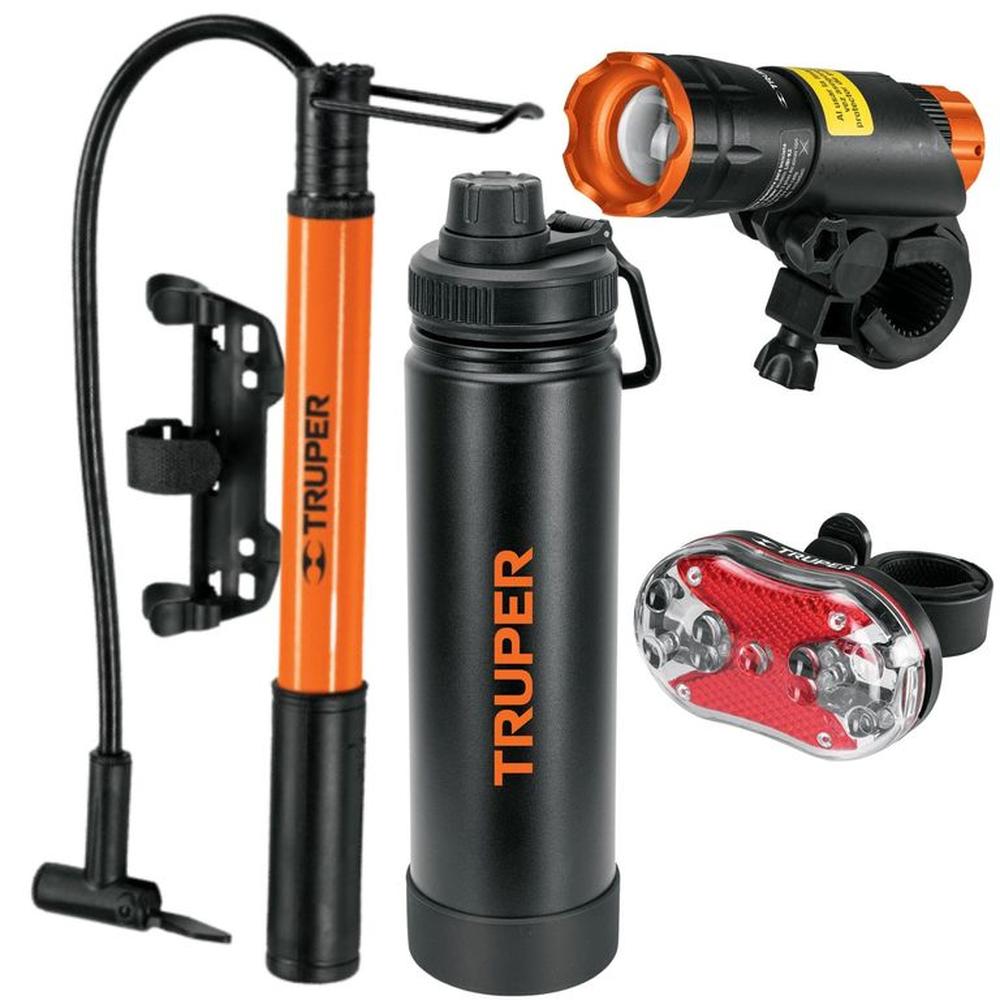 Inflador 60 PSI, Linterna bicicleta, Tomatodo,KIT CICLISTA Naranja Inflador 60 PSI, Linterna bicicleta, Tomatodo,KIT CICLISTA Naranja
