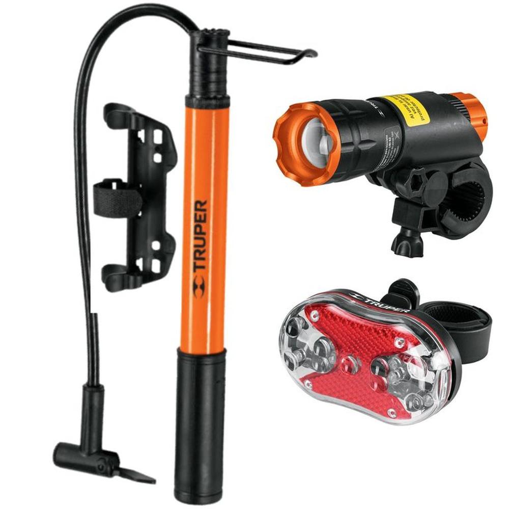 kit inflador de bicicleta 60 PSI +luces linterna Truper