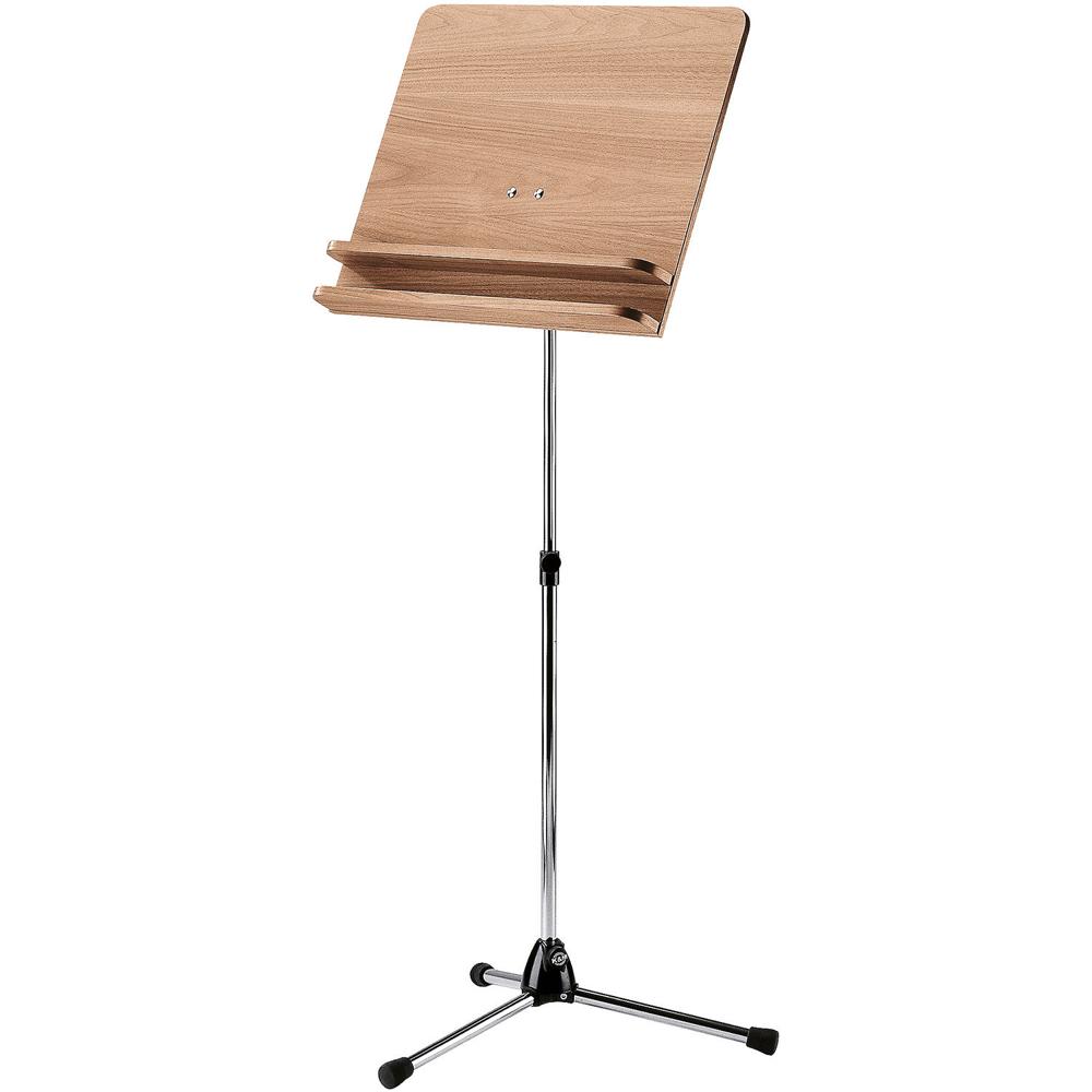 Soporte de Música K&M para Orquesta - Soporte Cromado con Escritorio de Madera de Nogal