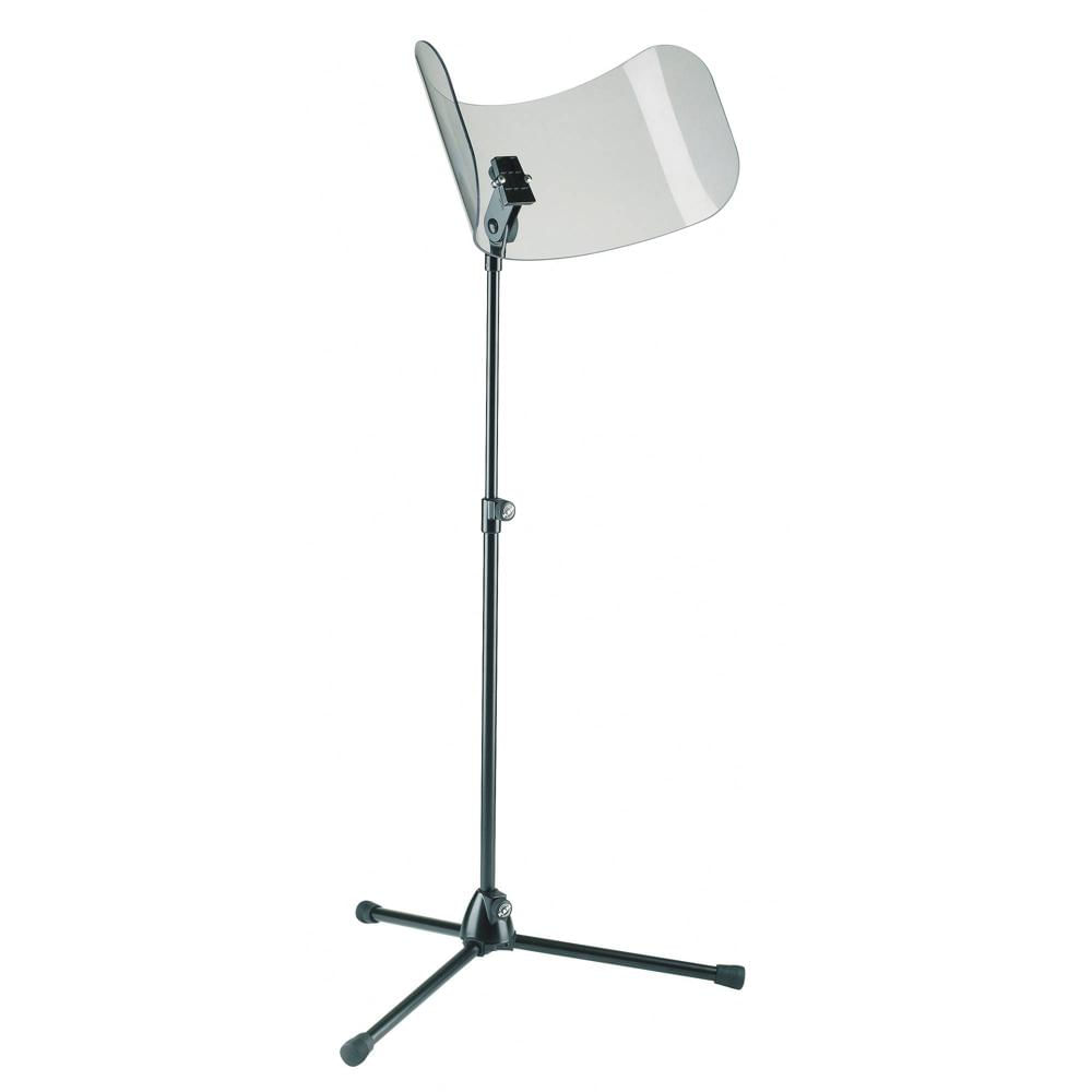 K&M 11900 Soporte de Música con Base de Fundición, Escudo de Plexiglás para Protección Auditiva y Co