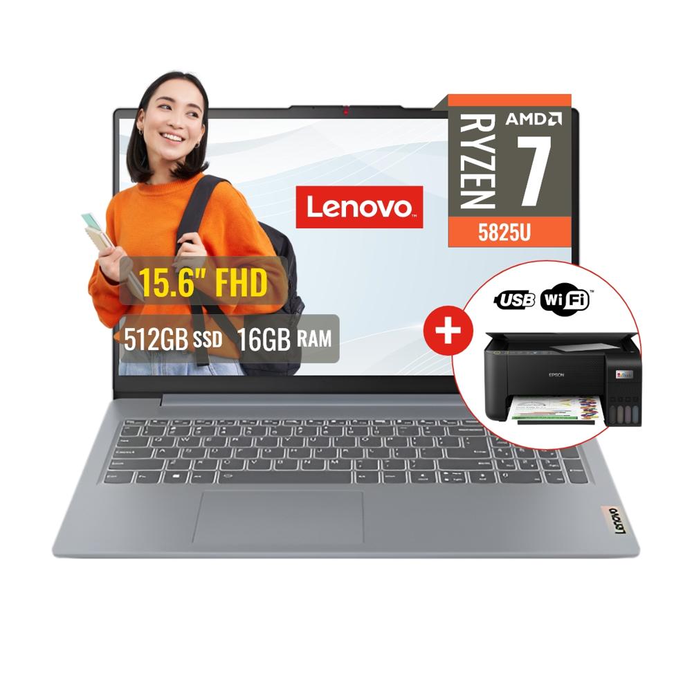 Combo Laptop Lenovo AMD Ryzen 7 16GB RAM 512GB SSD 15.6 FHD + Impresora L3250 con WiFi 82XM00S6LM325