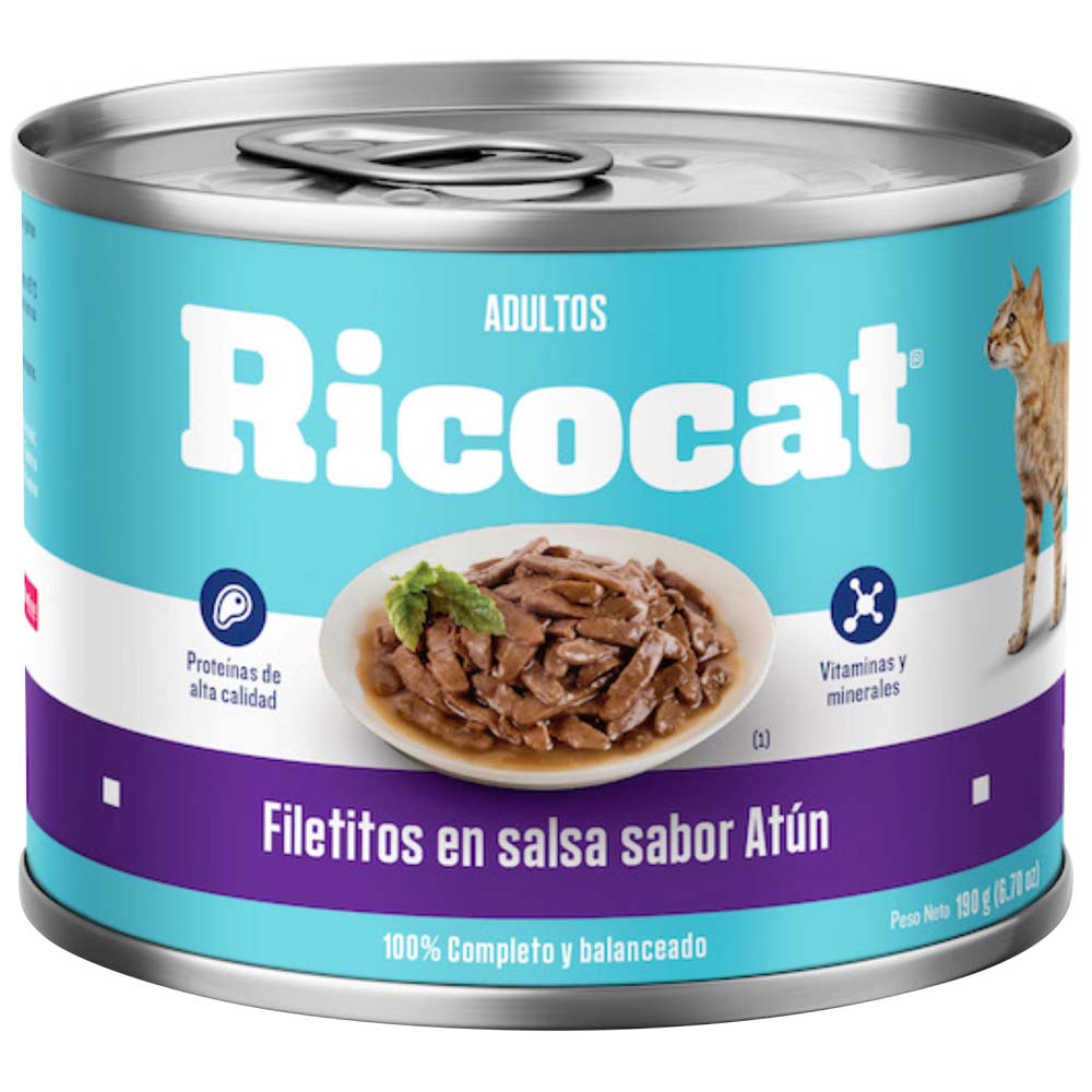 Alimento Húmedo para Gato RICOCAT Adulto Sabor Atún Lata 190g