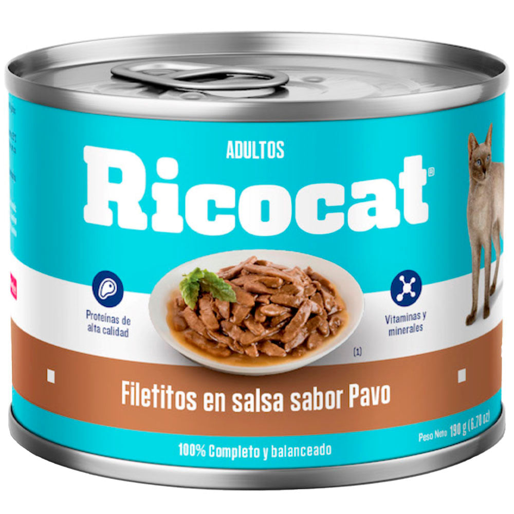 Alimento Húmedo para Gato RICOCAT Adulto Sabor Pavo Lata 190g Alimento Húmedo para Gato RICOCAT Adulto Sabor Pavo Lata 190g