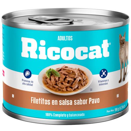 Alimento Húmedo para Gato RICOCAT Adulto Sabor Pavo Lata 190g