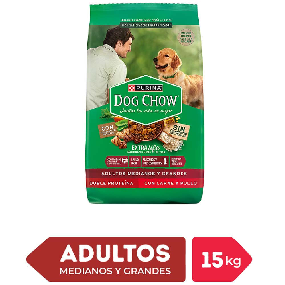 Alimento para Perro DOG CHOW Adulto Medianos y Grandes Sabor Carne y Pollo Bolsa 15Kg
