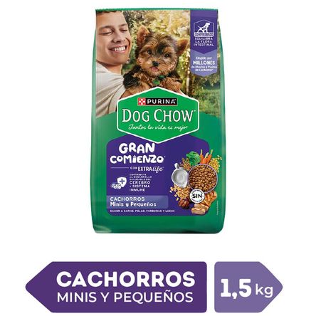 Alimento para Perro DOG CHOW Cachorro Minis y Pequeños Sabor Pollo y Verduras Bolsa de 1.5Kg