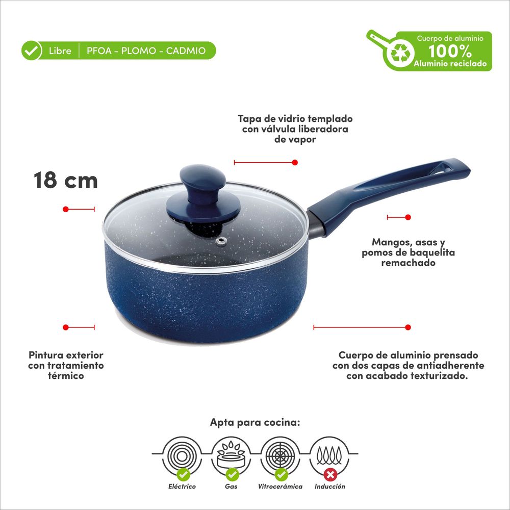 Cacerola ILKO 18cm Granito Navy Azul Cacerola ILKO 18cm Granito Navy Azul