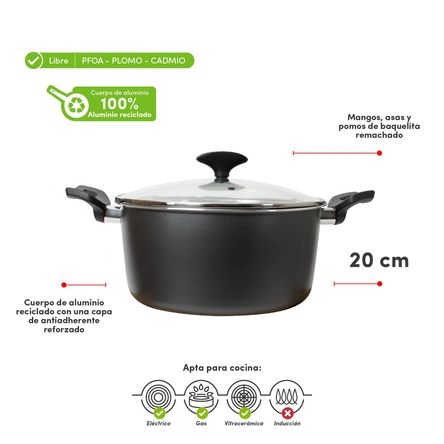 Olla ILKO 20 cm Cool Gray Aluminio Reciclado