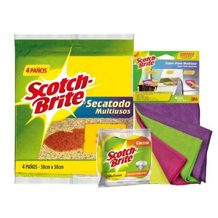Pack Secador 4un + Microfibra 4un + Esponja 2 en 1 SCOTCH BRITE Pack Secador 4un + Microfibra 4un + Esponja 2 en 1 SCOTCH BRITE