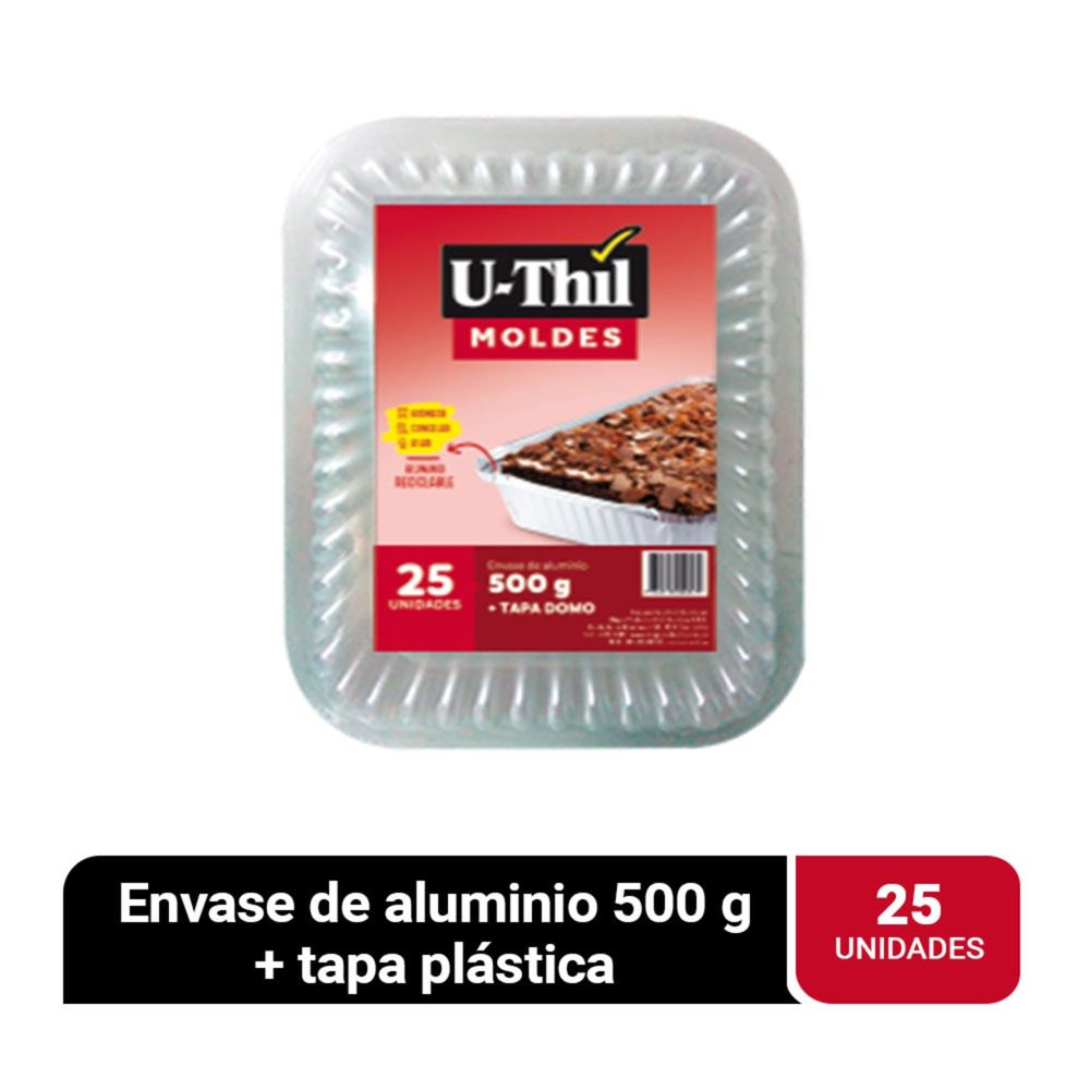 Envase de Aluminio con Tapa Domo U-THIL 430ml Paquete 25un 99x99x99mm Envase de Aluminio con Tapa Domo U-THIL 430ml Paquete 25un 99x99x99mm