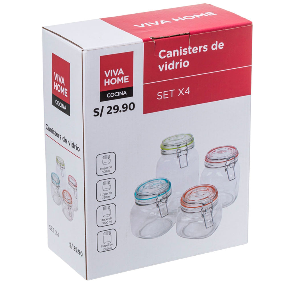 Set de Canisters VIVA HOME Vidrio 4un Set de Canisters VIVA HOME Vidrio 4un