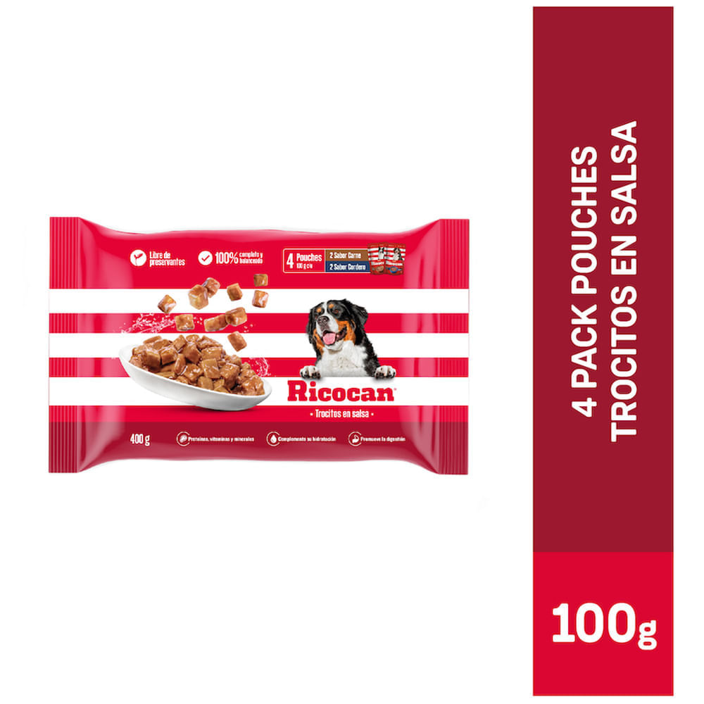 Alimento Húmedo para Perro RICOCAN Sabores Variados Pouch 100g Paquete 4un Alimento Húmedo para Perro RICOCAN Sabores Variados Pouch 100g Paquete 4un